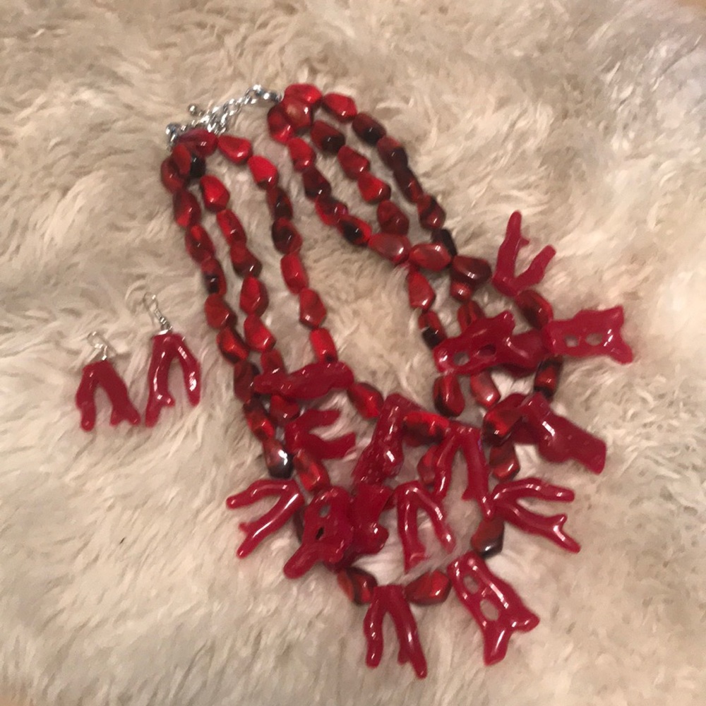 Red “coral” necklace and earring set